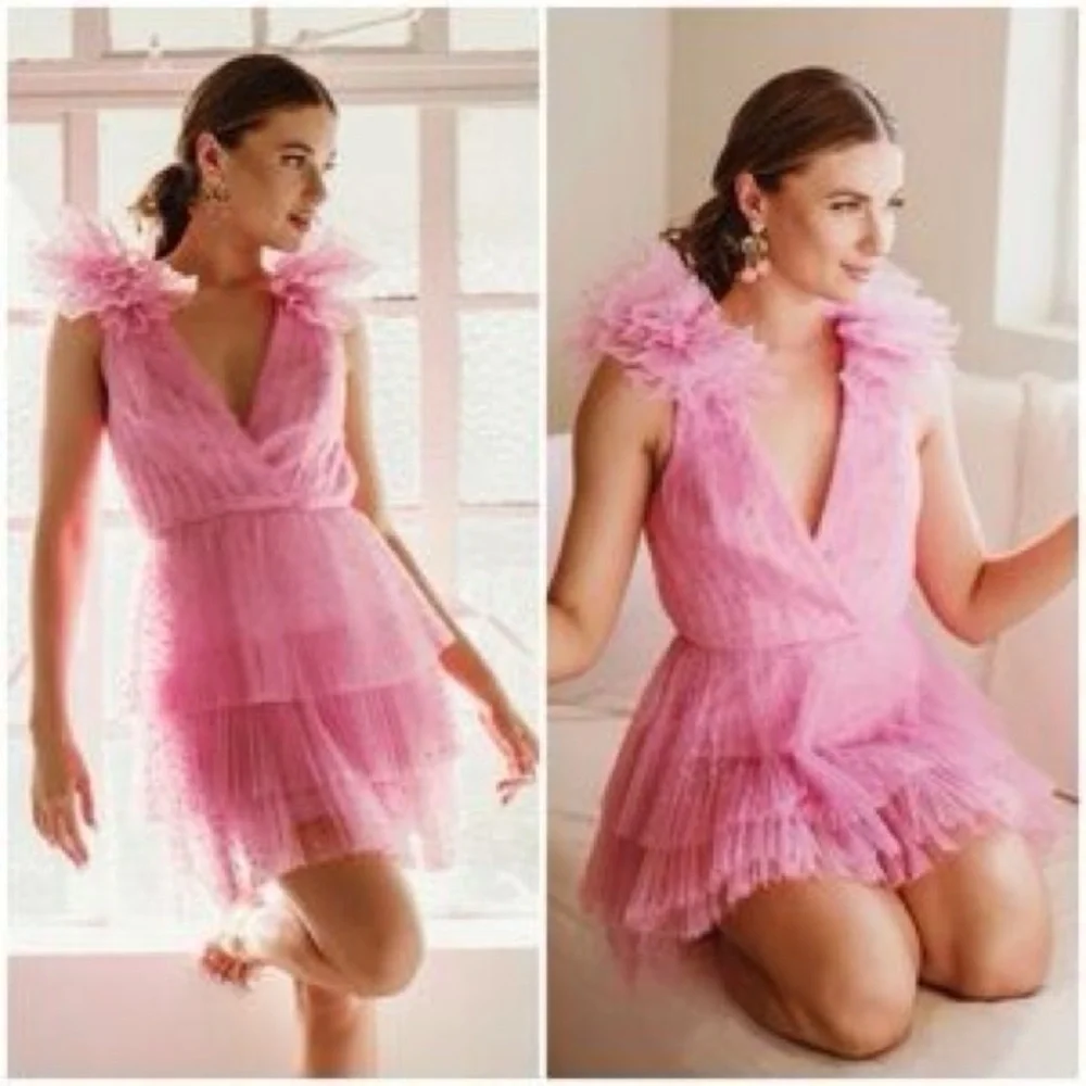 ML Monique Lhulliher Tiered Tulle Mini Dress - Picture 2 of 3